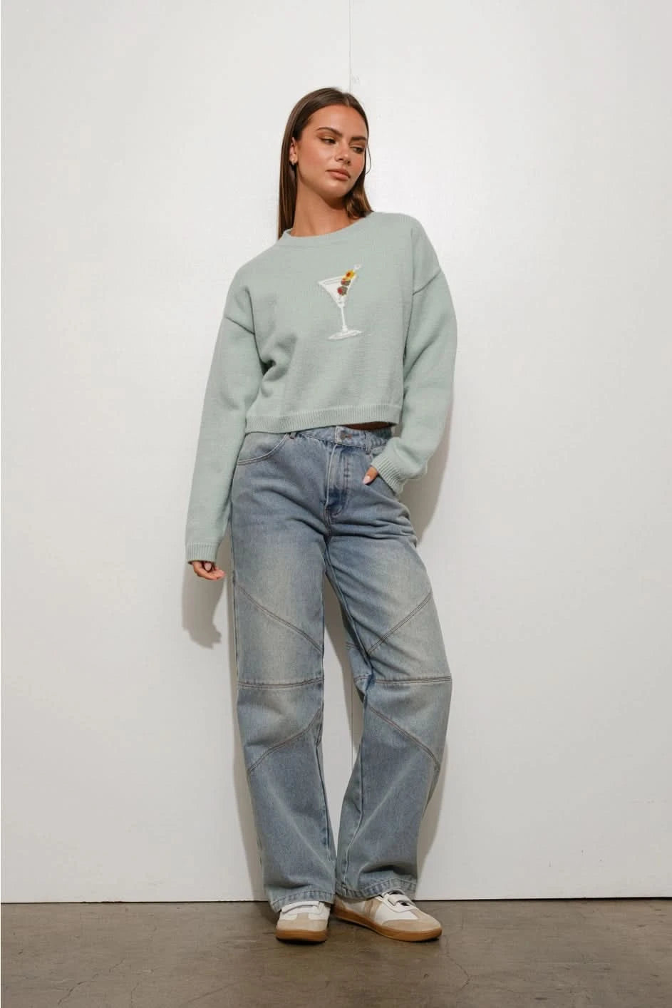 Dirty Martini Please Sweater-Lt Blue