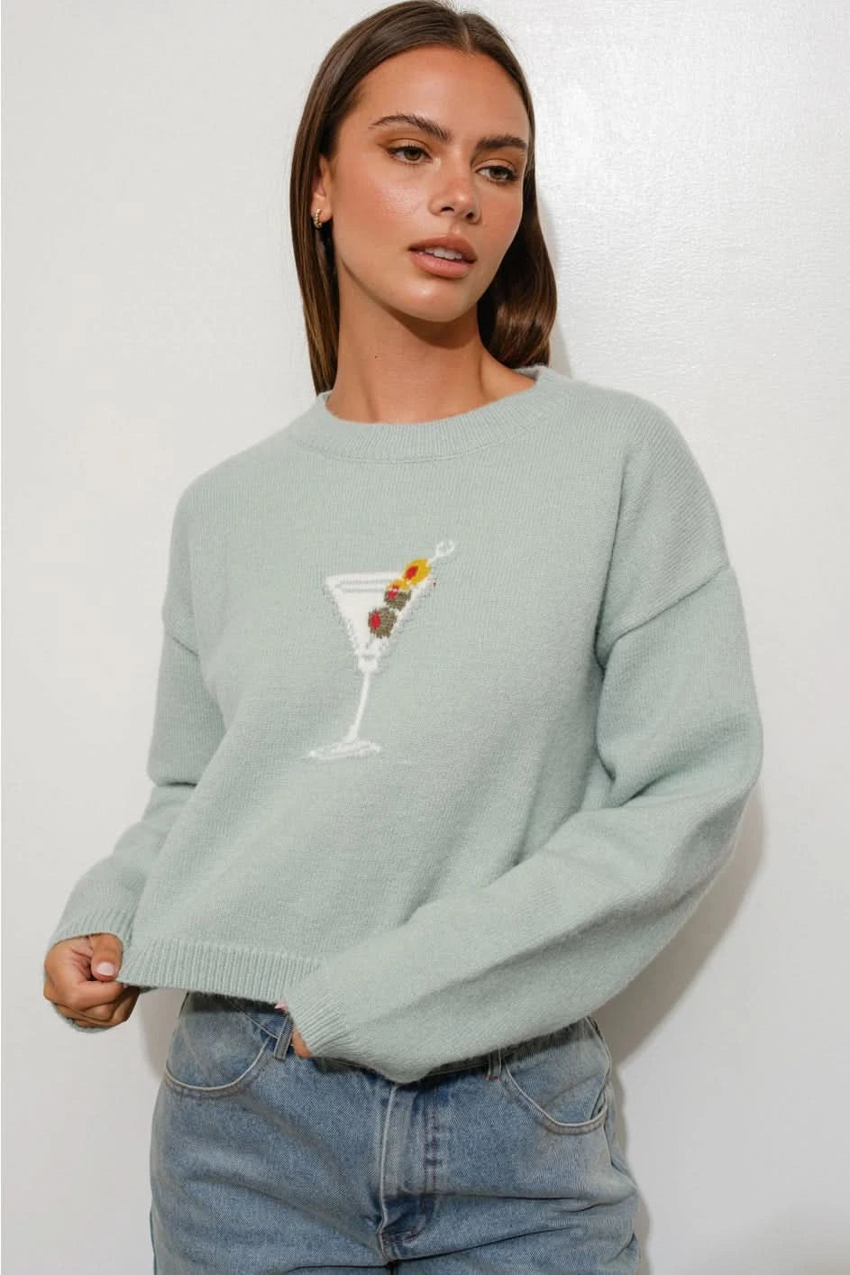 Dirty Martini Please Sweater-Lt Blue