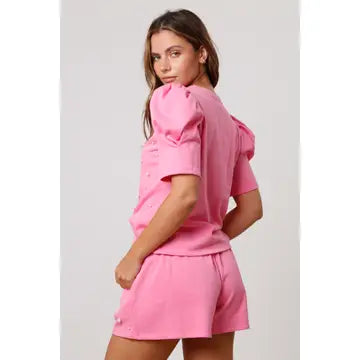 Pearl Embellished Short Set-Pink
