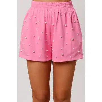 Pearl Embellished Short Set-Pink