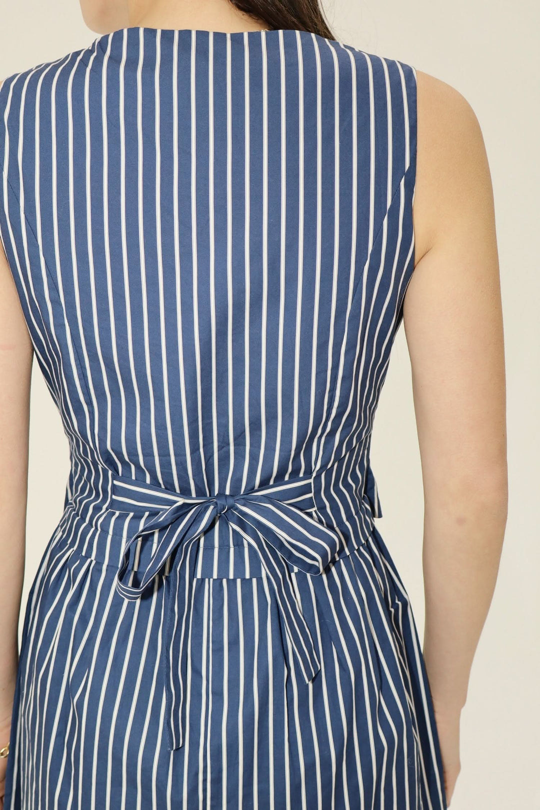 Pinstripe Sleeveless Mini Dress-Navy