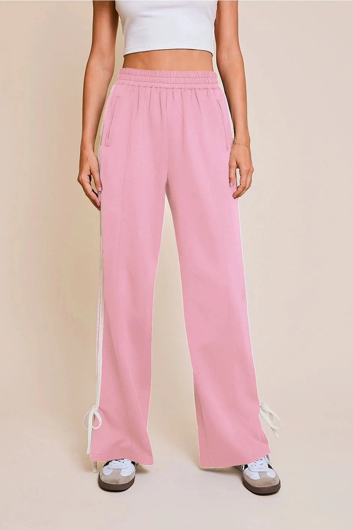 Bow Detail Track Pants-Pink