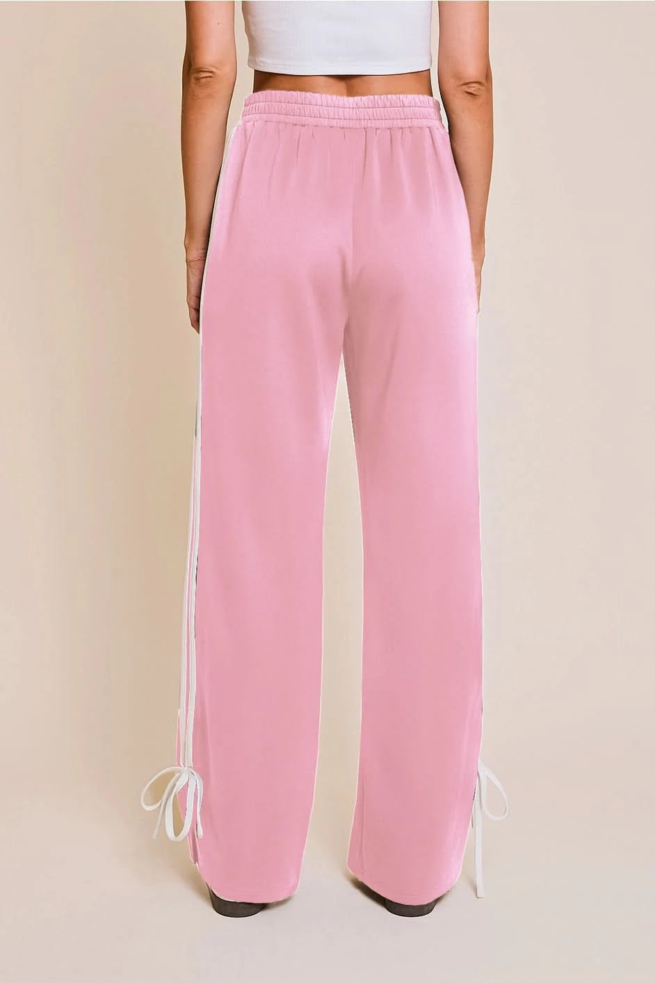 Bow Detail Track Pants-Pink