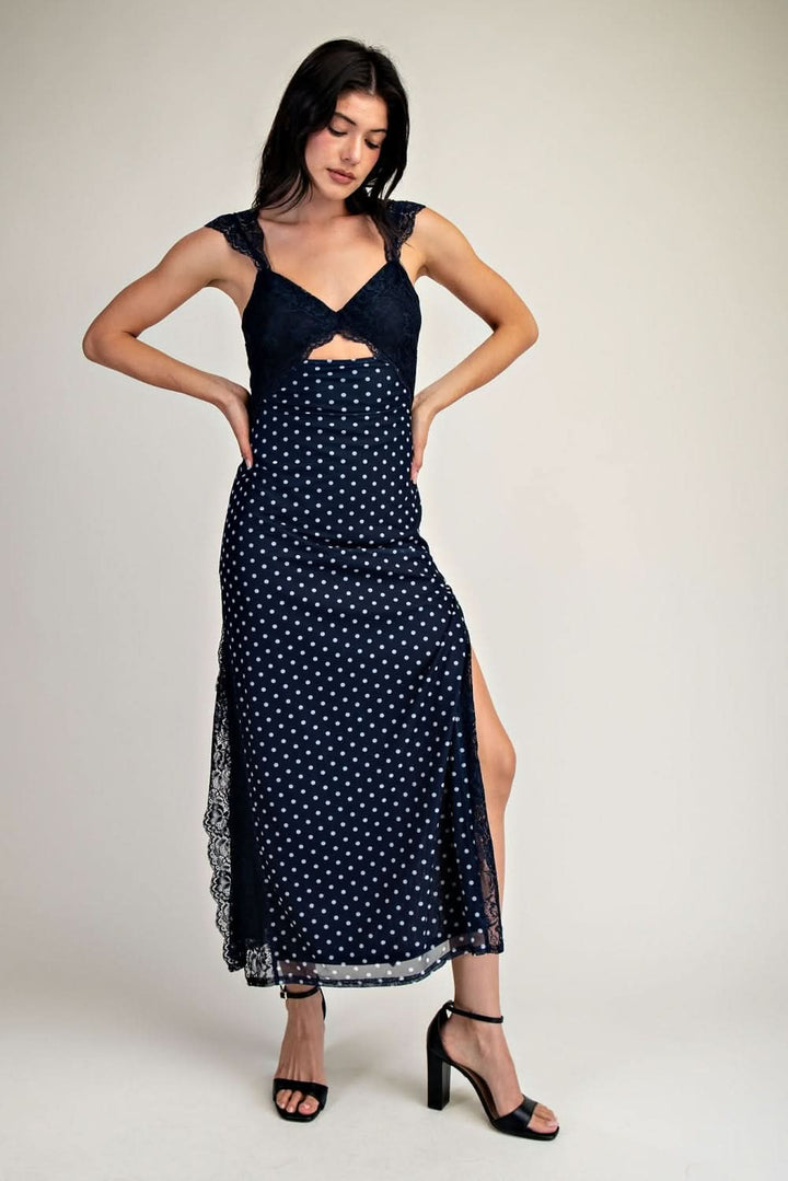 Polka Dot Maxi Dress-Navy