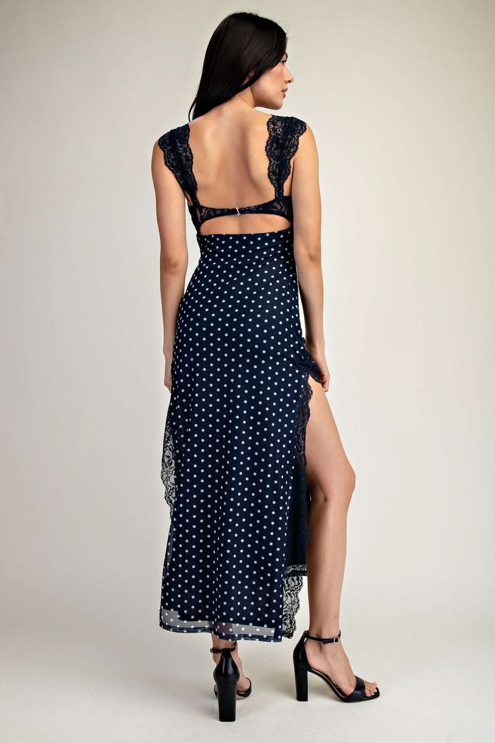 Polka Dot Maxi Dress-Navy