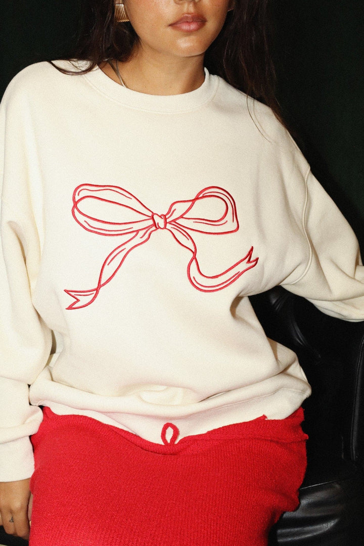 Ribbon Embroidery Sweatshirt-Cream