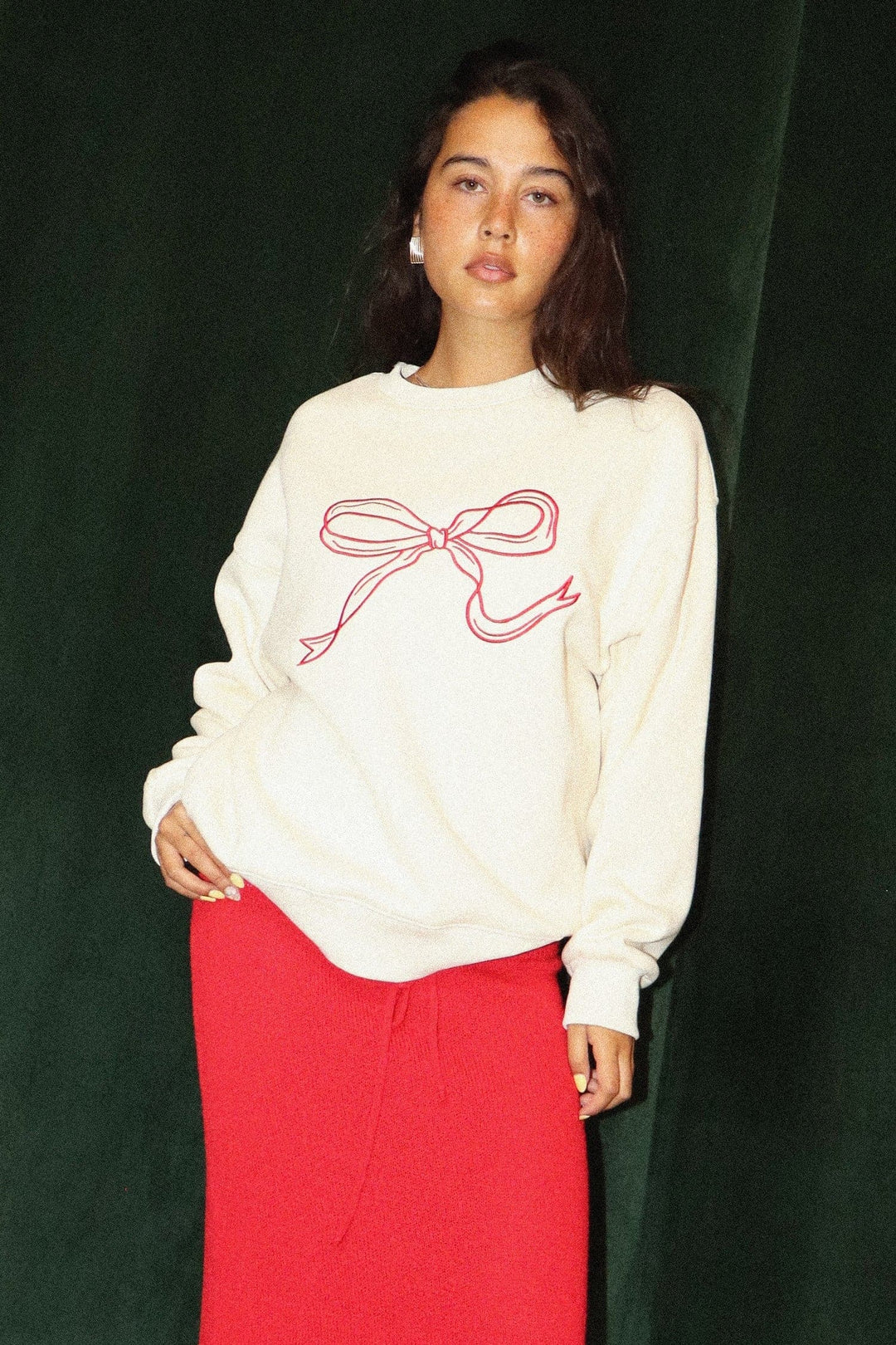 Ribbon Embroidery Sweatshirt-Cream