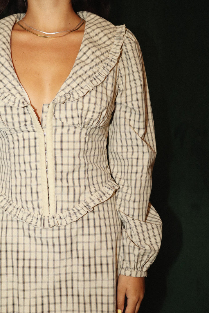 Pretty In Plaid Mini Dress-Beige