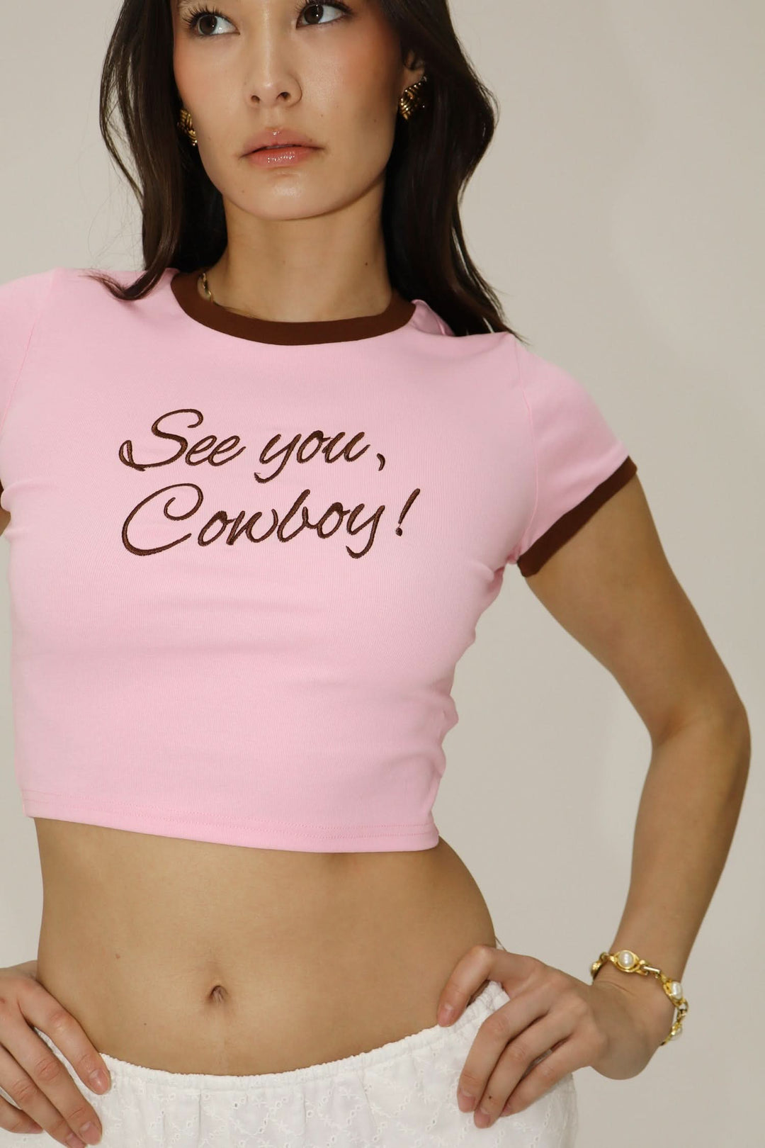 See You Cowboy Tee-Pink