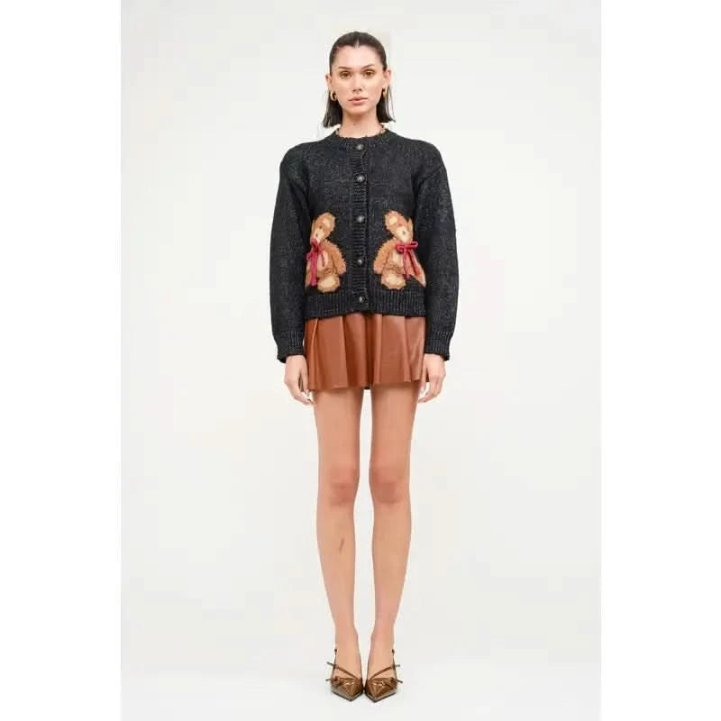 Teddy Bear Cardigan -Black/Red