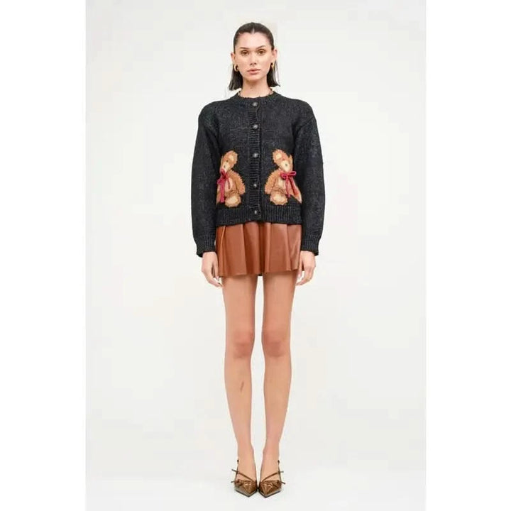 Teddy Bear Cardigan -Black/Red