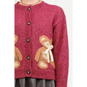 Teddy Bear Cardigan -Black/Red
