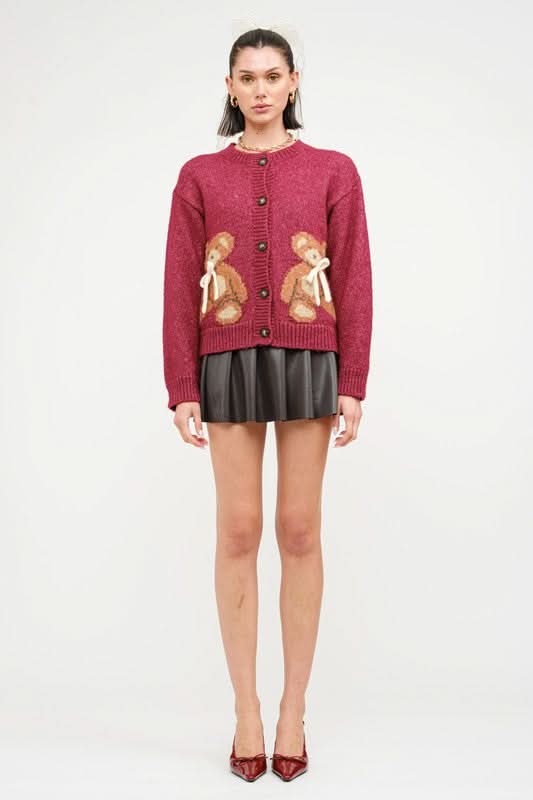 Teddy Bear Cardigan -Black/Red