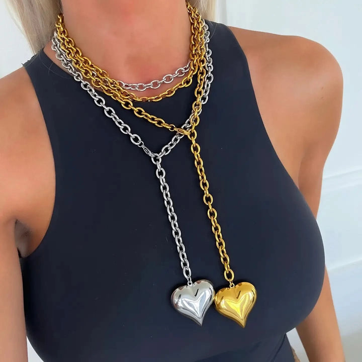 Wrap Around XL Heart Necklace-Gold & Silver