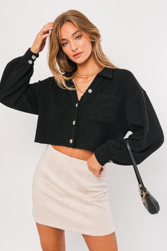 Cropped Shacket-Black