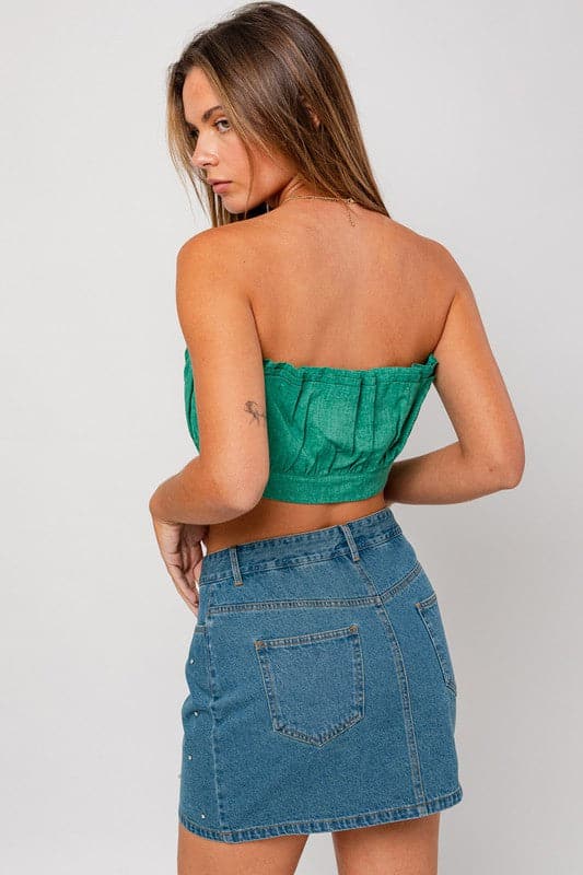 Layered Linen Tube Top-Green